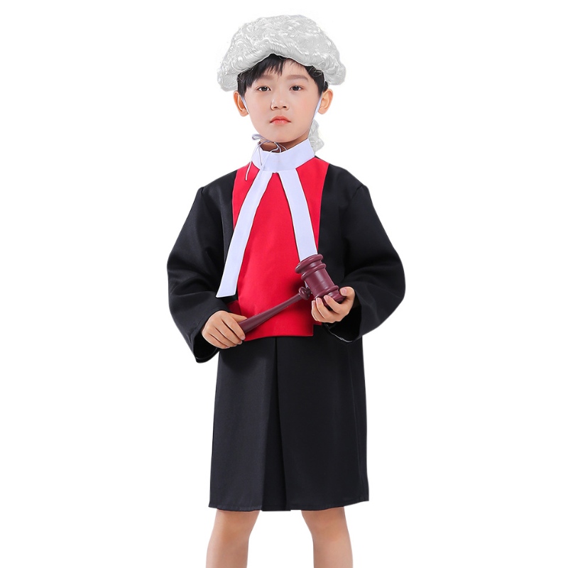 Leanaí Costas Breitheamh Leanaí Robe Cosplay le Wig Gavel Oíche Shamhna Dlíodóir Dlíodóir Kids