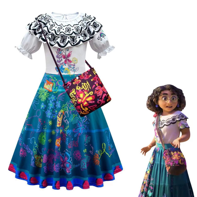 Gúna Encanto le haghaidh éadaí Cosplay Cosplay Cailín Banphrionsa Leanaí Leanaí Feidhmíocht Lá Feidhmíochta Charm Mirabel Madrid-Children Carnival