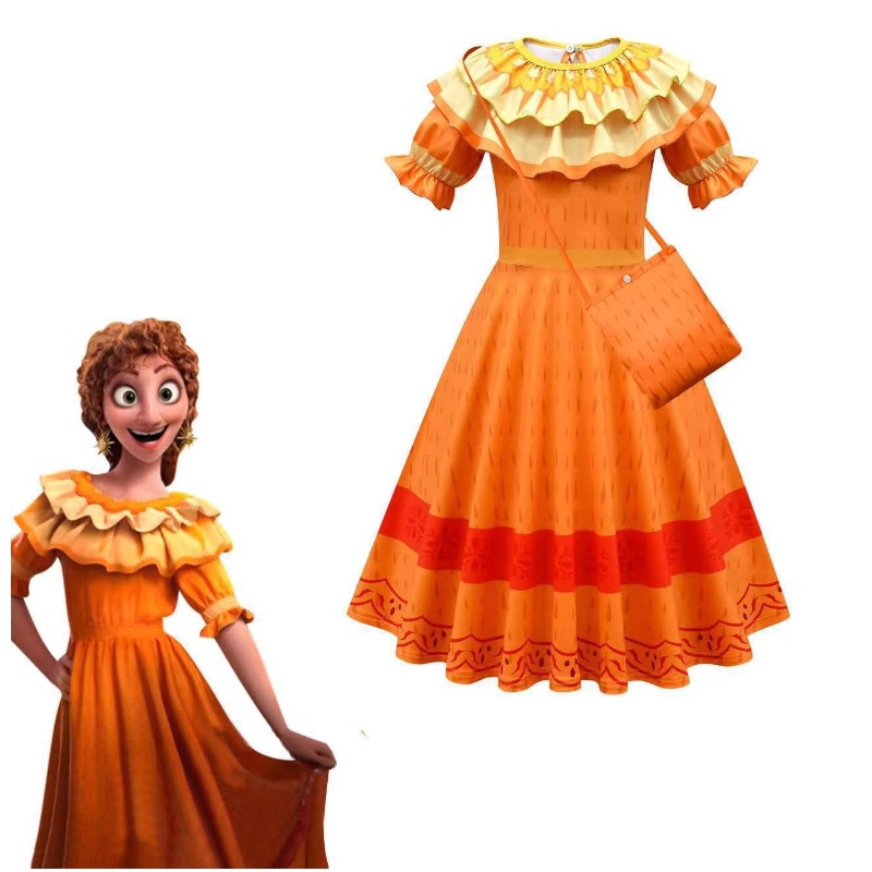 Gúna Encanto le haghaidh éadaí Cosplay Cosplay Cailín Banphrionsa Leanaí Leanaí Feidhmíocht Lá Feidhmíochta Charm Mirabel Madrid-Children Carnival