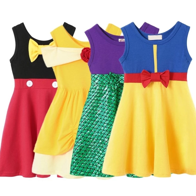 Leanaí Gúna Samhraidh Cailín Leanaí Mickey Belle Snow Sneachta Bán Sleeveless Ócáideach Cotton Cotton Kids Breithlá Éadaí Banphrionsa