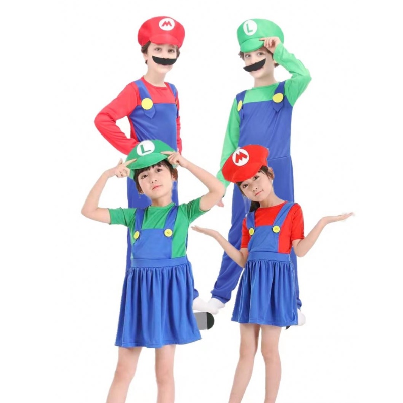 Daoine Fásta Super Mario agus páistí Mario Family Bros Cosplay Socraigh Leanaí Socraigh Leanaí Bronntanas Páirtí Oíche Shamhna Marion Éadaí Luigi