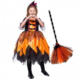 Éadaí Gúna Páirtí Fancy Oíche Shamhna Éadaí Cailleach Orange Kids Cailleach HCVM-018