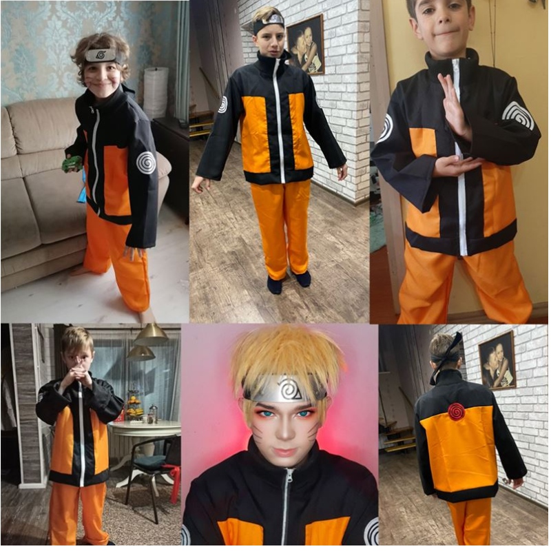 Leanaí Nadults Anime Seapánach Akatsuki Cosplay Complame Kids Suit Outfit Anime le Headband Kids Fantasy Show