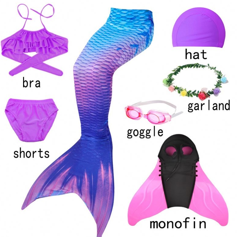 Kids Girls Eireabaill Mermaid Le Fin Swimsuit Friendi Bikini Gúna culaith snámha do chailíní le monofin flipper le haghaidh cosplay Oíche Shamhna snámha