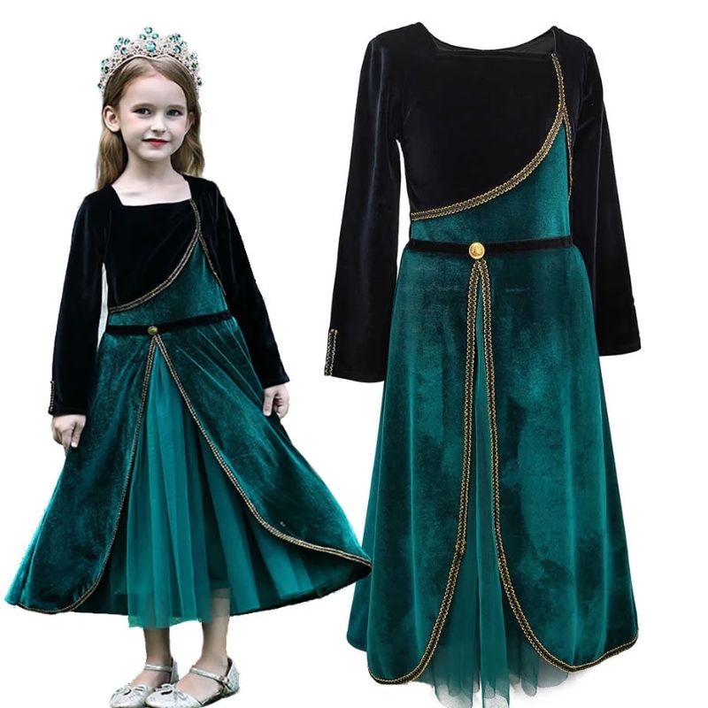 Gúna Anna Galánta do Chailíní Long Sleeve Velvet Kids Costumes Páirtí Oíche Shamhna Éadaí Cosplay Banphrionsa Fancy