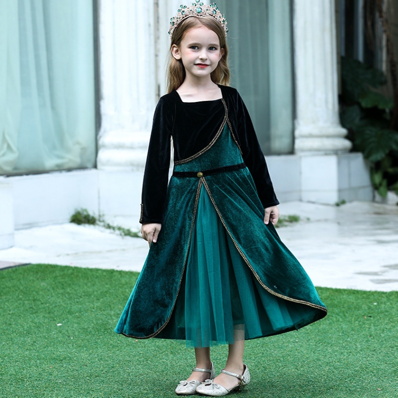 Gúna Anna Galánta do Chailíní Long Sleeve Velvet Kids Costumes Páirtí Oíche Shamhna Éadaí Cosplay Banphrionsa Fancy