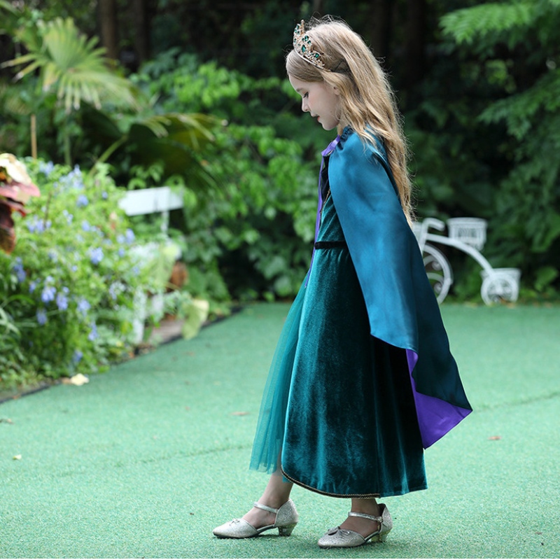 Gúna Anna Galánta do Chailíní Long Sleeve Velvet Kids Costumes Páirtí Oíche Shamhna Éadaí Cosplay Banphrionsa Fancy