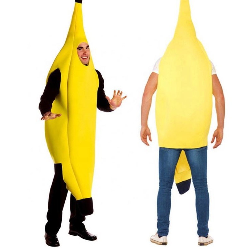 Bunú cosplay ag tarraingt siar éadaí banana Deluxe Deluxe do pháirtí gléasta Oíche Shamhna agus éadaí banananeamhghnách