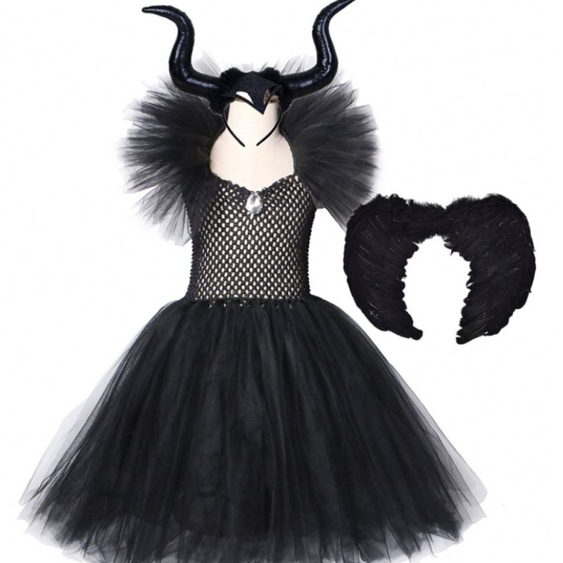 Kids Black Devil Tutu éadaí Cailíní Oíche Shamhna Gúna Tutu Fancy Le Cleite Shawl Ríoga Ríoga Dark Gúna Gúna Gúna Maleficent