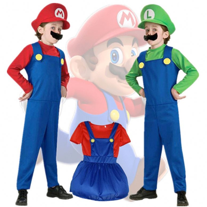 Leanbh Super Mari Bros Cosplay Cosplay Suit Suit Buachaill Cailín Cailín Oíche Shamhna Anime Anime Fantasy Romer Luigi deartháireacha éadaí Hat Hat