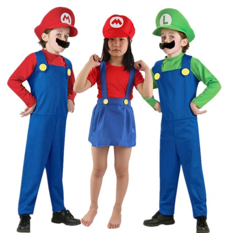 Leanbh Super Mari Bros Cosplay Cosplay Suit Suit Buachaill Cailín Cailín Oíche Shamhna Anime Anime Fantasy Romer Luigi deartháireacha éadaí Hat Hat