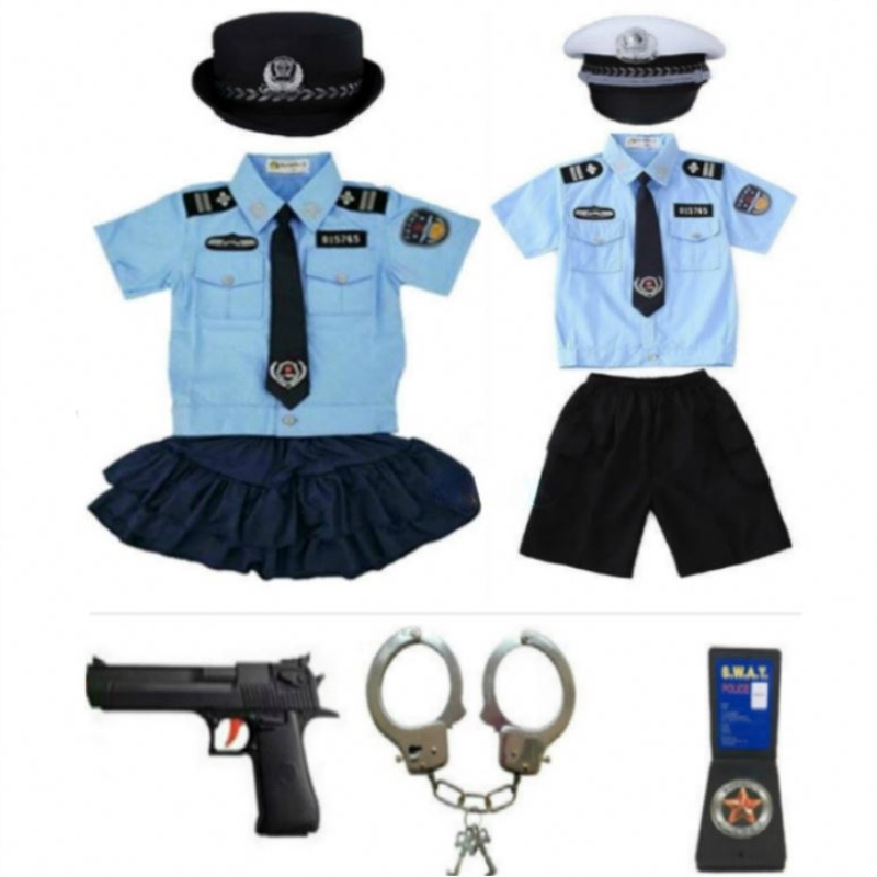 Oifigeachnua Cop Leanaí Kids Cop Aonfhoirmeach Éadaí Éadaí Oíche Shamhna Buachaillí Cailíní Fear Cosplay Fear le Dhandcuffs