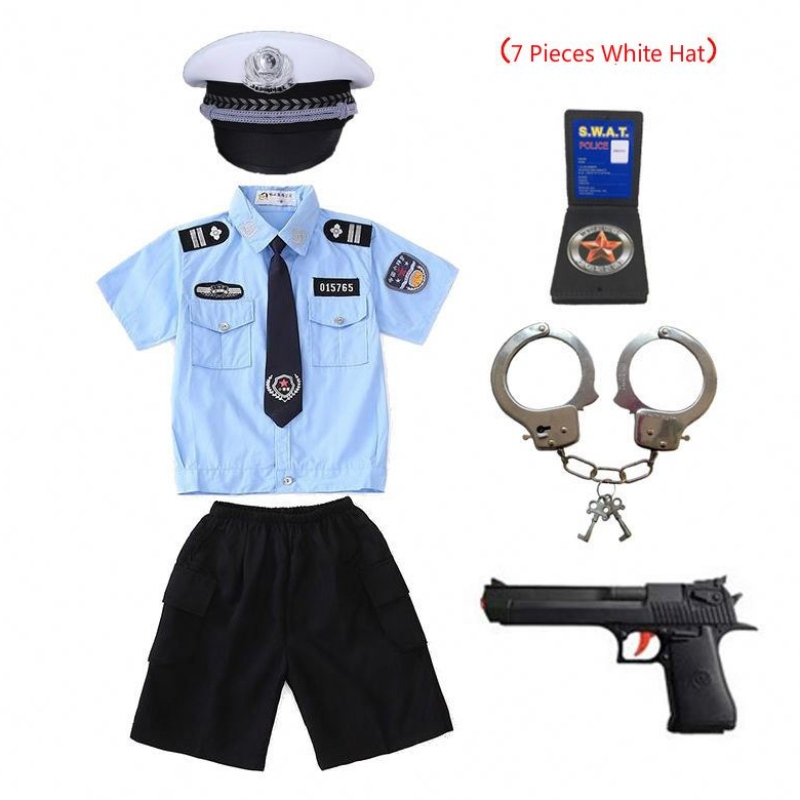 Oifigeachnua Cop Leanaí Kids Cop Aonfhoirmeach Éadaí Éadaí Oíche Shamhna Buachaillí Cailíní Fear Cosplay Fear le Dhandcuffs