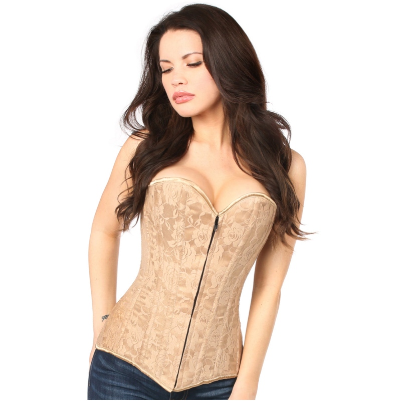 DARK BEIGE LACE OVERBUST CORSET