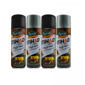 600 Celsius Teocht Ard -Teochta Dubh agus Airgid Sprae Aerosol Péint Sprae Aicrileach Ard -Teas Péint Spraeála Aicrileach Do Sorn BBQ