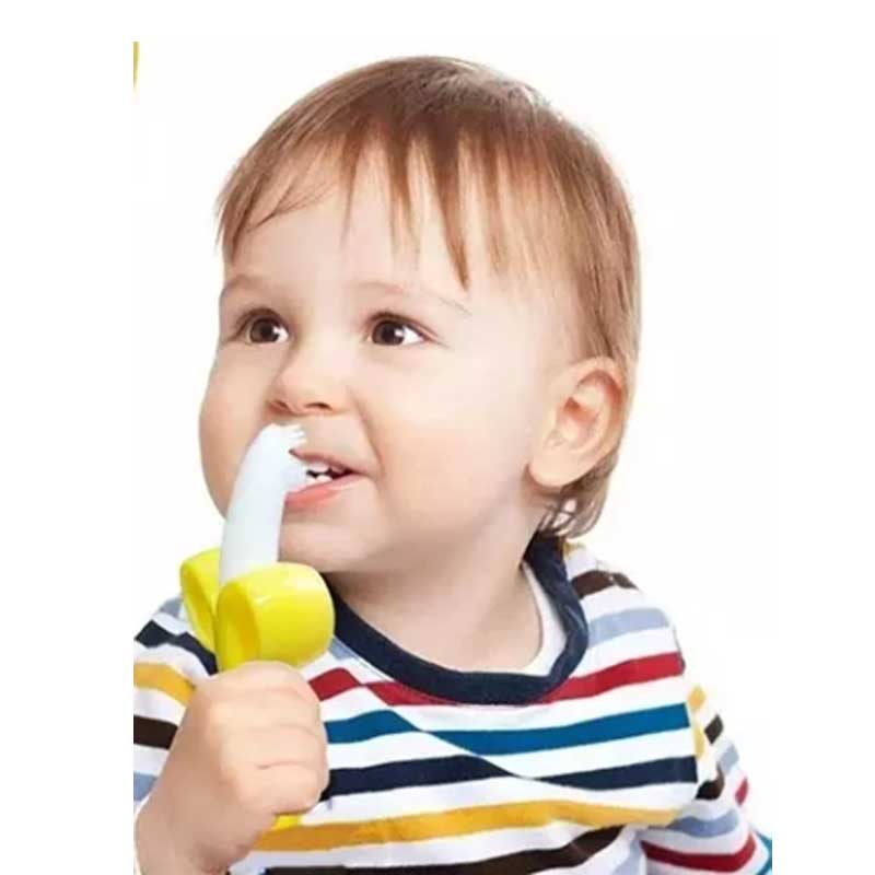 Banana teether silicone silicone bruscar fiacla leanbh mionachta fiacla scuab fiacla traenála fiacla agus bréagán teether