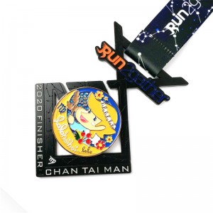 Gag mórdhíola dearadh lógó dearadh miotail cóimhiotal miotail ag rith bonn onóra spóirt maratón