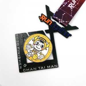 Gag mórdhíola dearadh lógó dearadh miotail cóimhiotal miotail ag rith bonn onóra spóirt maratón