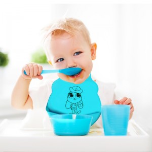Bibs leanbh, leanaí silicone bibs drool bibs éasca le leanaí a ghlanadh ag beathú sneaiceanna mála bailiúcháin tite, silicone bog inchoigeartaithe