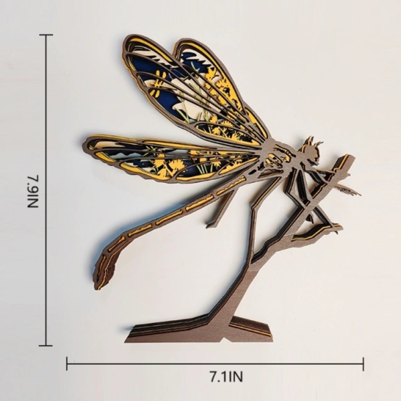 Maisiú dragonfly adhmaid 3D ainmhí