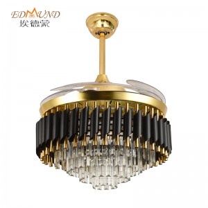 K001 Fan Candelier Uasteorainn le solas le dath iargúlta 42 orlach 3 le Chandelier Fan Crystal Cainteoir