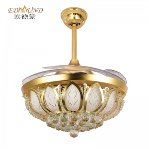 K003 Fan Candelier Uasteorainn le solas le dath iargúlta 42 orlach 3 le Chandelier Fan Crystal Cainteoir