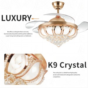 K003 Fan Candelier Uasteorainn le solas le dath iargúlta 42 orlach 3 le Chandelier Fan Crystal Cainteoir