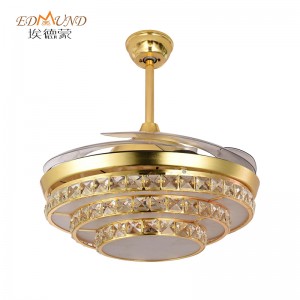 K004 Fan Candelier Uasteorainn le solas le dath iargúlta 42 orlach 3 le Chandelier Fan Crystal Cainteoir