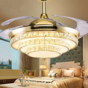 K004 Fan Candelier Uasteorainn le solas le dath iargúlta 42 orlach 3 le Chandelier Fan Crystal Cainteoir