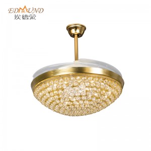 K005 Fan Candelier Uasteorainn le solas le dath iargúlta 42 orlach 3 le Chandelier Fan Crystal Cainteoir