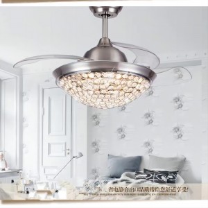 K005 Fan Candelier Uasteorainn le solas le dath iargúlta 42 orlach 3 le Chandelier Fan Crystal Cainteoir