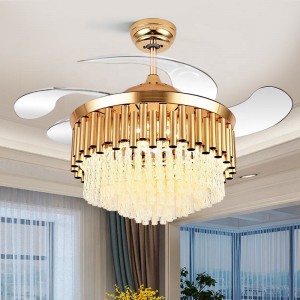 K009 Fan Candelier Uasteorainn le solas le dath iargúlta 42 orlach 3 le Chandelier Fan Crystal Cainteoir