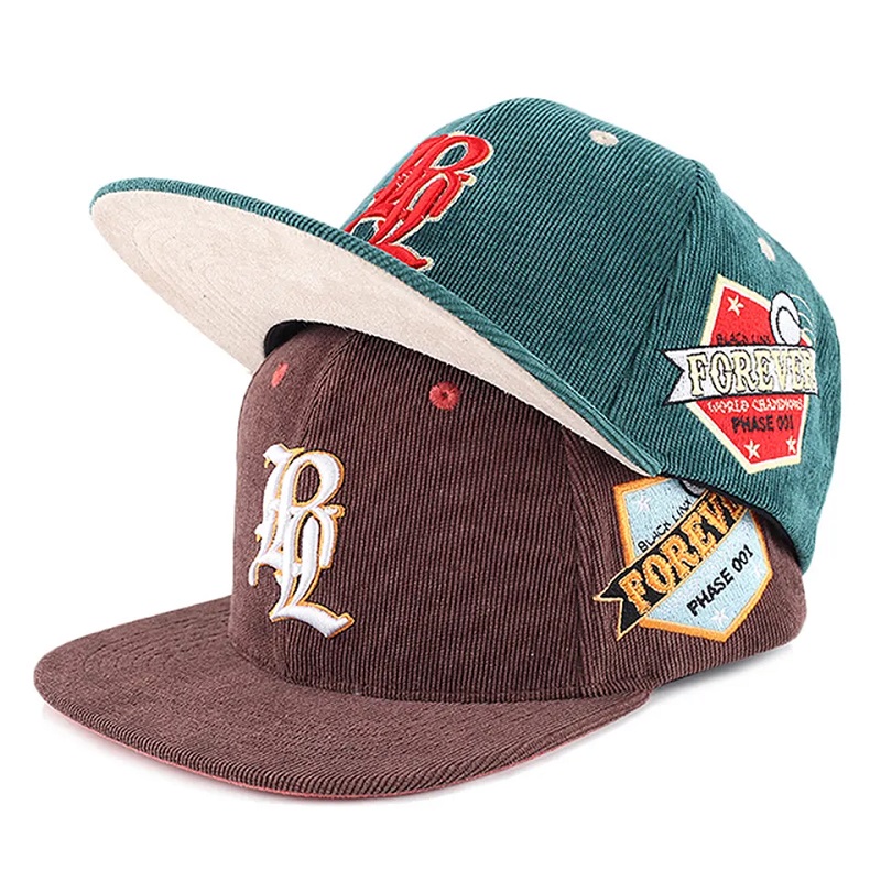 Mens saincheaptha bróidnéireacht 5 phainéal snapback corduroy caipíní caipíní