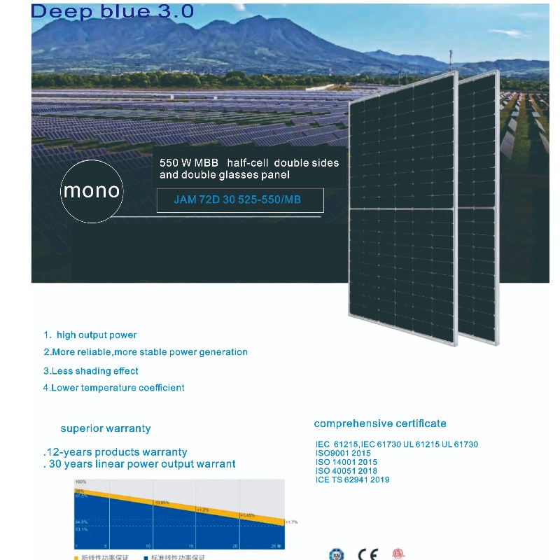 Soláthar monaróirna Síne 385 Watt -610 Painéal Gréine Watt taobh dúbailte, spéaclaí dúbailte