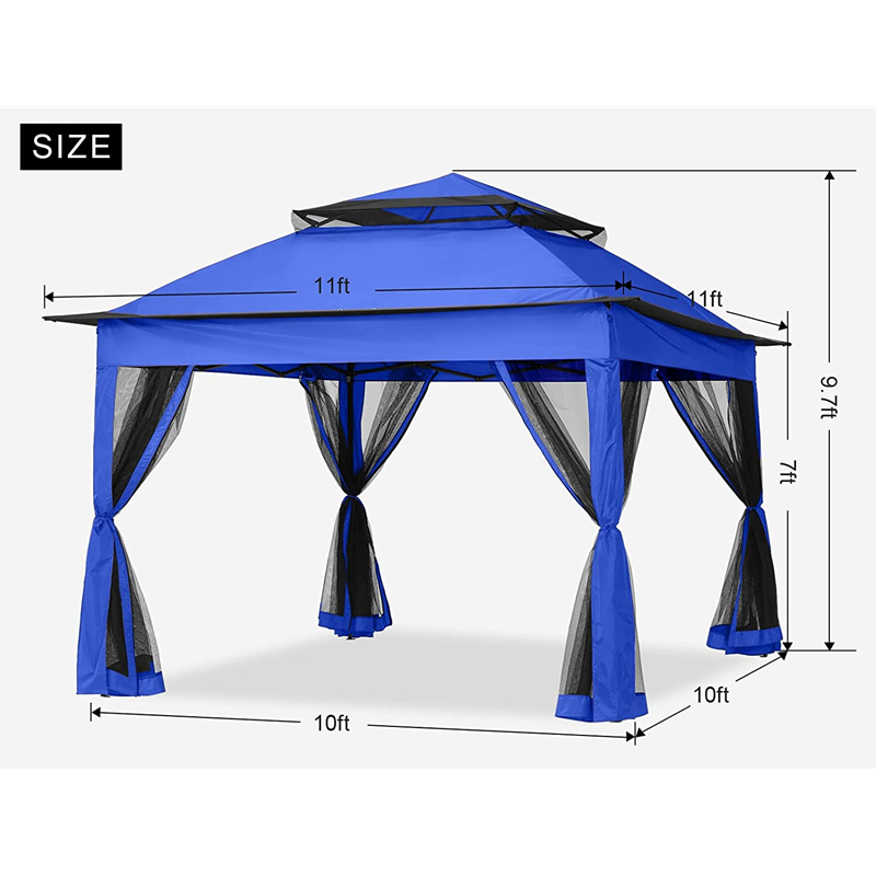 Soláthairtí gairdín Pergola Alúmanam Allamuigh Gazebo Allamuigh Úsáid Gníomhaíochta Allamuigh le Net Mosquito, Gorm