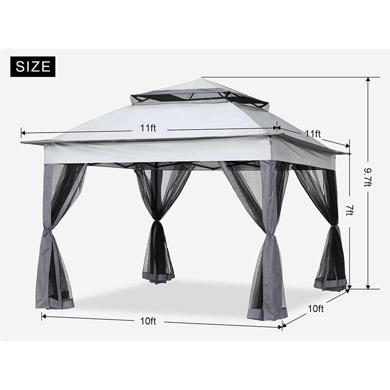 Soláthairtí gairdín Pergola Alúmanam Allamuigh Gazebo Allamuigh Úsáid Gníomhaíochta Allamuigh le Net Mosquito, Grey