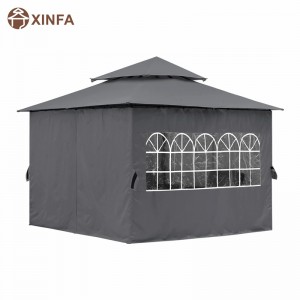 Gazebo amuigh faoin aer 10 \'10 ’le haghaidh PATIO le ballaí fuinneoigena heaglaise, Grey