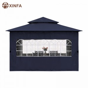 Gazebo amuigh faoin aer 10 \'10 ’le haghaidh PATIO le ballaí fuinneoigena heaglaise, gorm