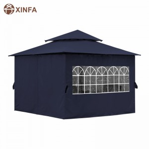 Gazebo amuigh faoin aer 10 \'10 ’le haghaidh PATIO le ballaí fuinneoigena heaglaise, gorm