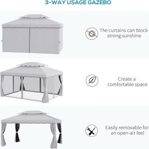 10 \'x 13\' PATIO Gazebo Díon Dúbailte Díon Dúbailte Allamuigh Fothain ceannbhrat le Líonta N Cuirtíní, Grey
