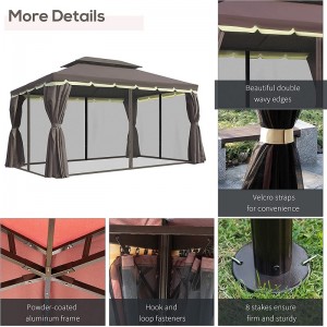 10 \'x 13\' PATIO Gazebo Díon Dúbailte Díon Dúbailte Allamuigh Fothain ceannbhrat le Líonta N Cuirtíní, Coffee