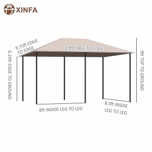 10 \'x 13\' foscadh ceannbhrat PATIO Allamuigh Gazebo le 6 bhalla inbhainte, khaki