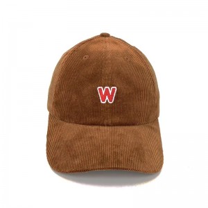 Hata corduroy bróidnithe saincheaptha bróidnithe saincheaptha le strap leathair ar ais, hata sraithe corduroy hata mórdhíola le strap leathair ar ais, hata sraithe corduroyncap mórdhíola