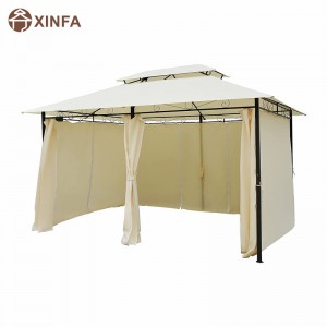 10 \'x 13\' \'Gazebo Pergola barr boga amuigh faoin aer le cuirtíní, uachtar fráma cruach 2 shraith bán le haghaidh patio