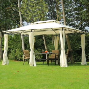 10 \'x 13\' \'Gazebo Pergola barr boga amuigh faoin aer le cuirtíní, uachtar fráma cruach 2 shraith bán le haghaidh patio