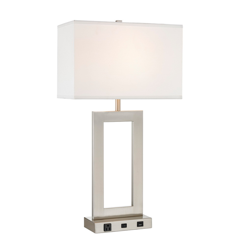 Lampa Tábla Solais Gatsby One Light le bailchríochnicile brushed, lasc rocker ar aghaidh, asraon áisiúil agus calafort USB