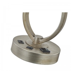 Lampa deasc codlata le bailchríoch airgid seanda, lampa deisce le, asraon áisiúil agus calafort USB