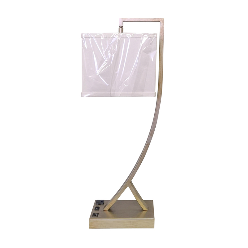 Lampa Deasc Críochnaithe Silver Antique le lasc rocker ar aghaidh, asraon áisiúil agus calafort muirir USB ag an seomra aoi