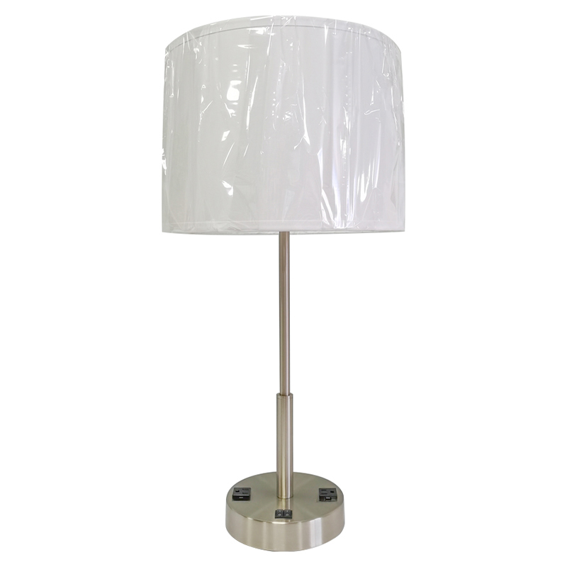 Stíl shimplí brushed Nicil Nicil Lampa Tábla Nightstand Lampa le cúpla lasc rockernoff agus dhá asraon áisiúil ag an seomra aoi