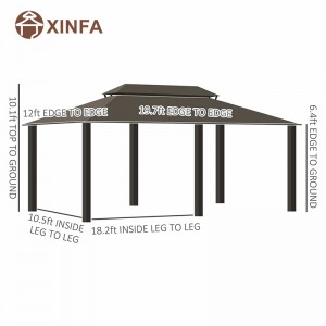 20 \'x 12\' \'Fráma Alúmanaim Ceannbhrat Hardtop Gazebo le Díon Dúbailte Cruach Galvanized